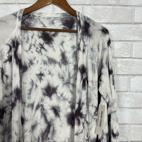 Womens Sweet Romeo Long Tie Dye purple and white unique Cardigan Duster Sweater - Picture 5 of 5